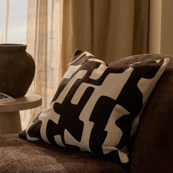Geometric Embroidered Sofa Cushion Cover - Chocolate - DUSK