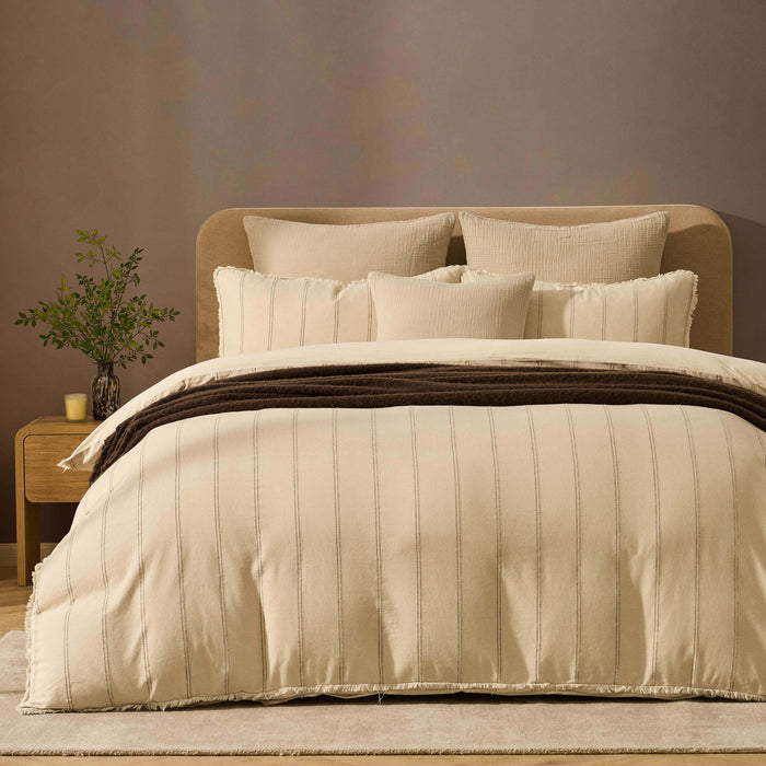 Hallie Linen Blend Yarn Dye Stripe Duvet Cover & Pillowcase Set - Natural - DUSK