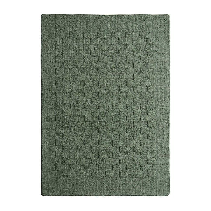 Hand Woven Wool Checkerboard Rug - Forest Green - DUSK