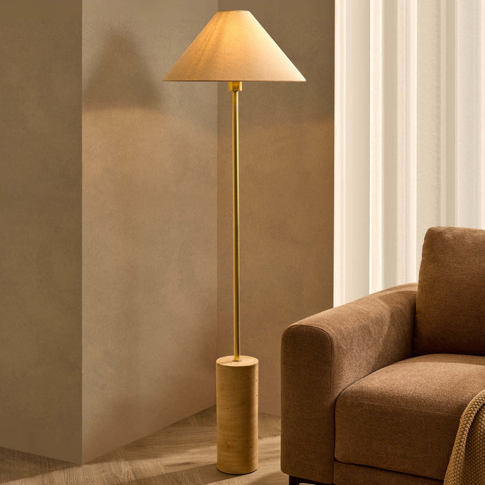 Ivy Marble Effect Floor Lamp - Satin Brass - DUSK