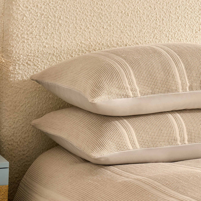 Jessie 100% Cotton Waffle Stripe Duvet Cover & Pillowcase Set - Grey - DUSK