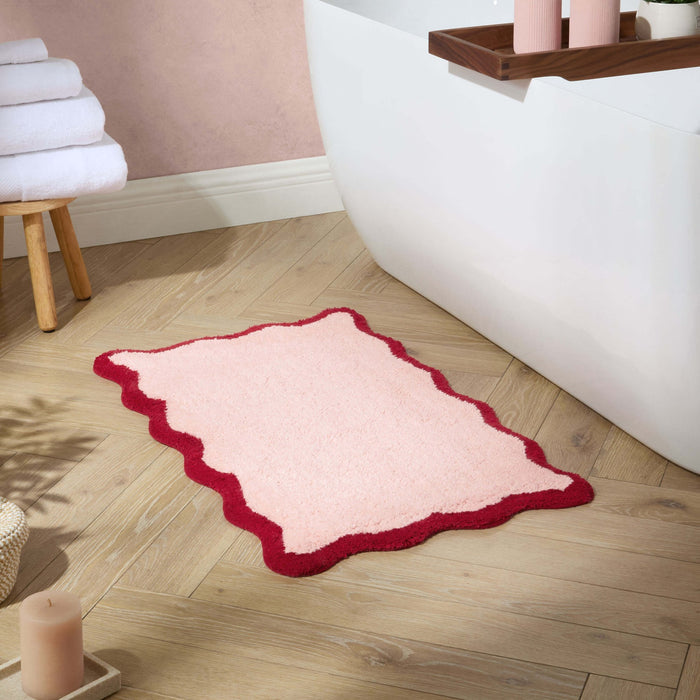 Kos Scalloped Bath Mat - Pink/Red - DUSK