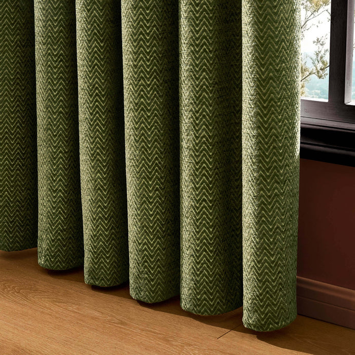 Large Herringbone Pattern Eyelet Curtains - Green - DUSK