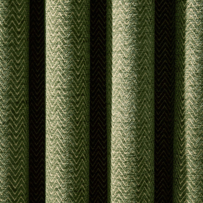 Large Herringbone Pattern Eyelet Curtains - Green - DUSK