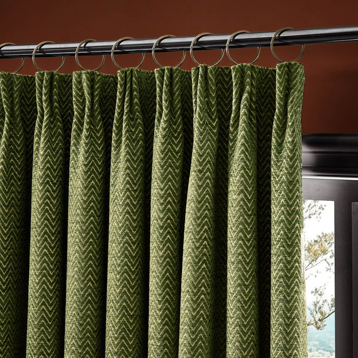 Large Herringbone Pattern Pencil Pleat Curtains - Green - DUSK