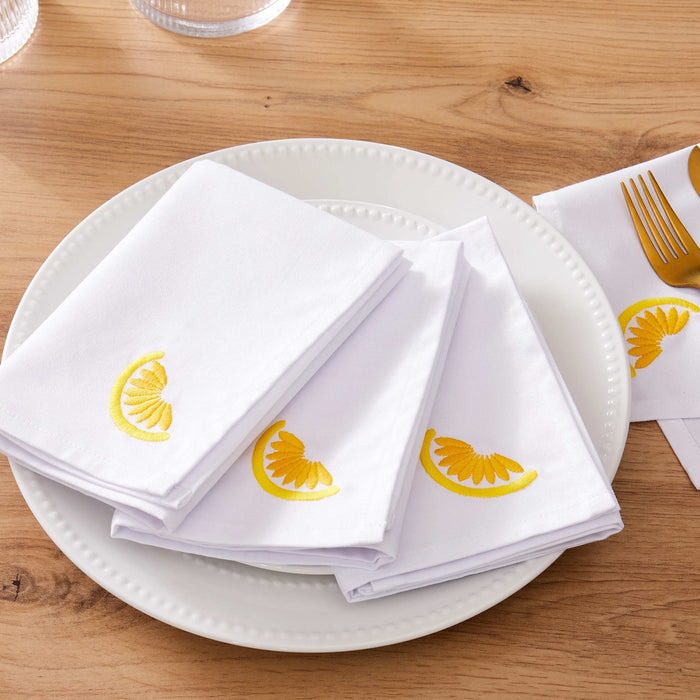 Lemons Embroidered Napkins - Set of 4 - DUSK