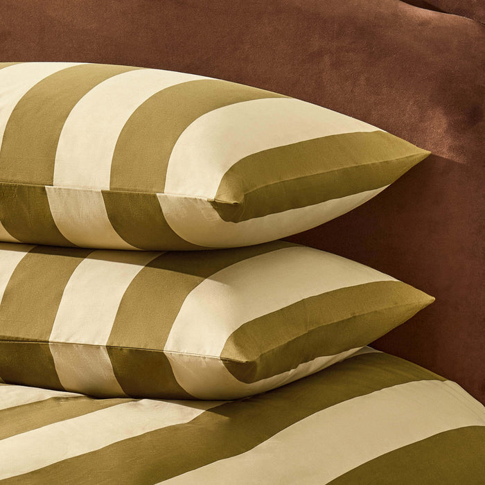 Livia 100% Cotton Tonal Stripe Duvet Cover & Pillowcase Set - Olive - DUSK