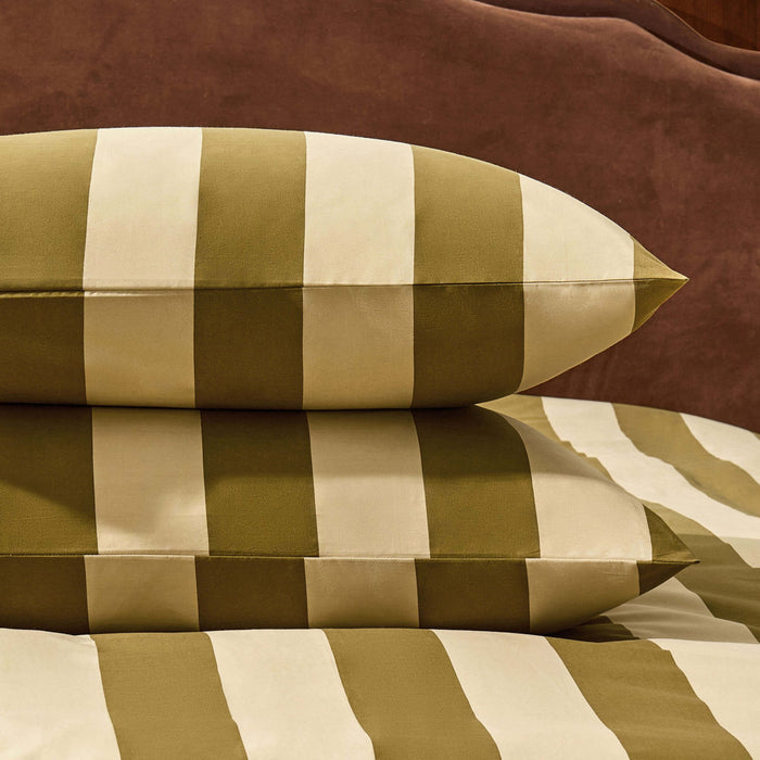 Livia 100% Cotton Tonal Stripe Duvet Cover & Pillowcase Set - Olive - DUSK