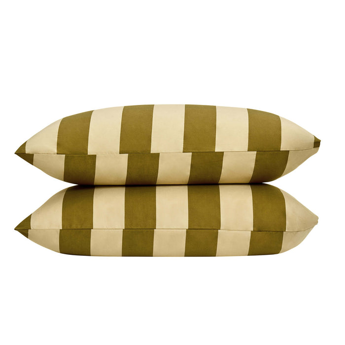 Livia 100% Cotton Tonal Stripe Duvet Cover & Pillowcase Set - Olive - DUSK