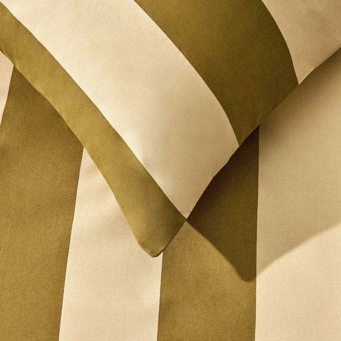 Livia 100% Cotton Tonal Stripe Duvet Cover & Pillowcase Set - Olive - DUSK