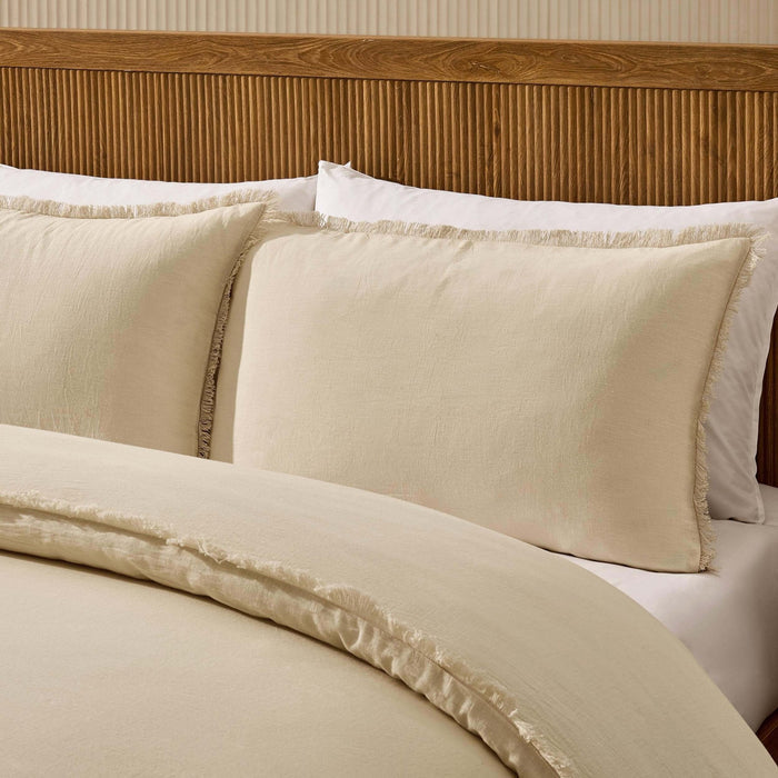 Lora Linen Blend Frayed Edge Duvet Cover & Pillowcase Set - Natural - DUSK