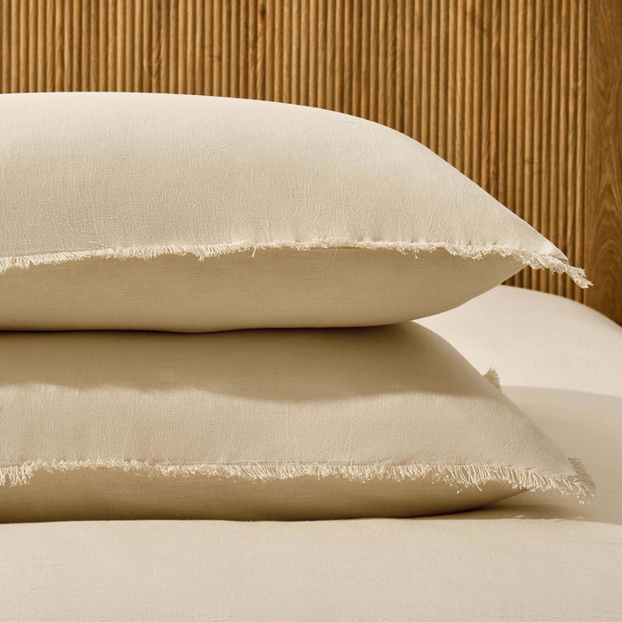 Lora Linen Blend Frayed Edge Duvet Cover & Pillowcase Set - Natural - DUSK