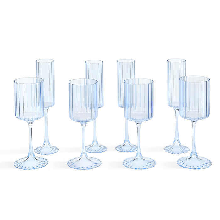 Lucinda Scalloped Edge 8 Piece Wine and Champagne Glasses - Blue - DUSK