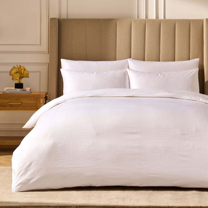 Lyla Lyocell Blend Geo Jacquard 300 Thread Count Duvet Cover & Pillowcase Set - White - DUSK