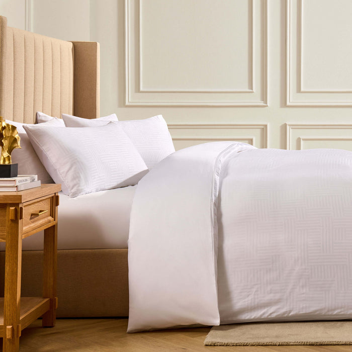 Lyla Lyocell Blend Geo Jacquard 300 Thread Count Duvet Cover & Pillowcase Set - White - DUSK