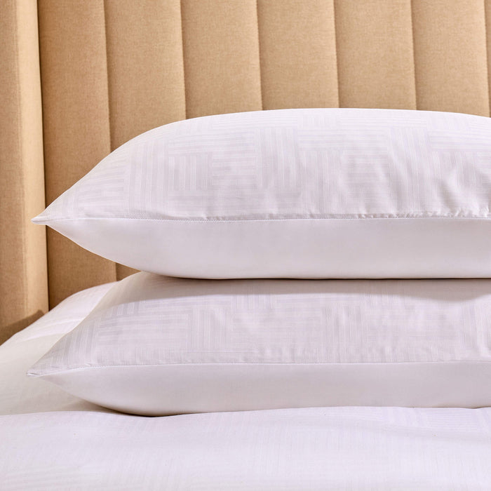Lyla Lyocell Blend Geo Jacquard 300 Thread Count Duvet Cover & Pillowcase Set - White - DUSK