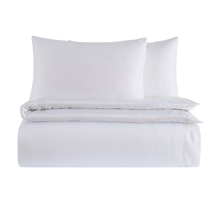 Lyla Lyocell Blend Geo Jacquard 300 Thread Count Duvet Cover & Pillowcase Set - White - DUSK