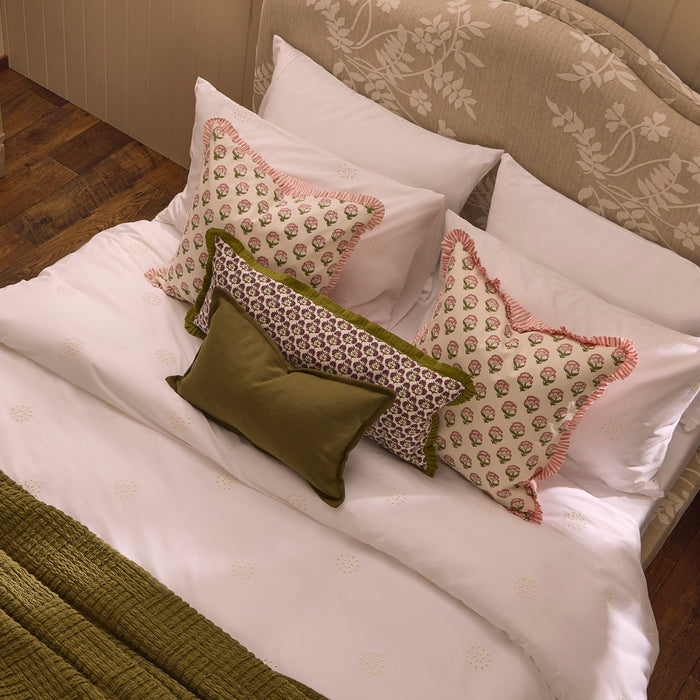 Maizie 100% Cotton Frill Edge Printed Cushion Cover - Pink - DUSK