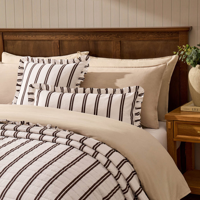 Noa Ruffle Edge Stripe Bedspread - Chocolate - DUSK