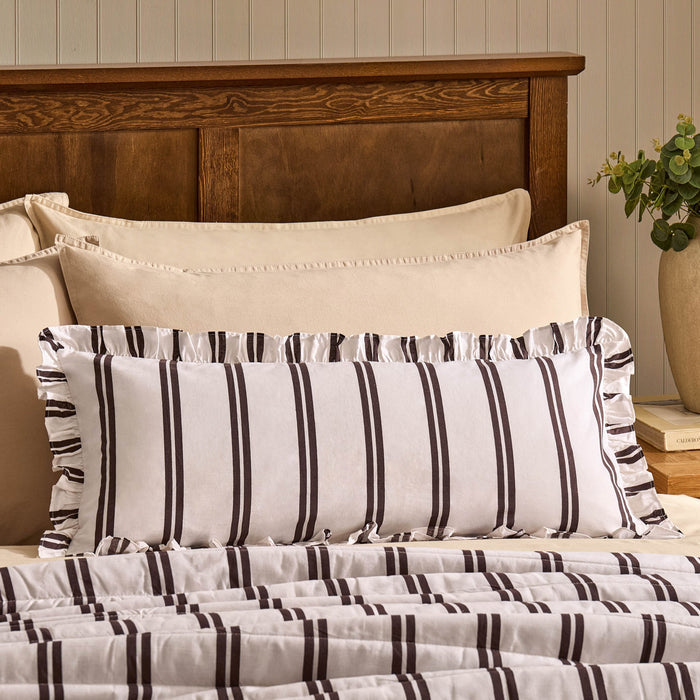 Noa Ruffle Edge Stripe Cushion Cover - Chocolate - DUSK