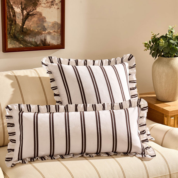 Noa Ruffle Edge Stripe Sofa Cushion Cover - Chocolate - DUSK
