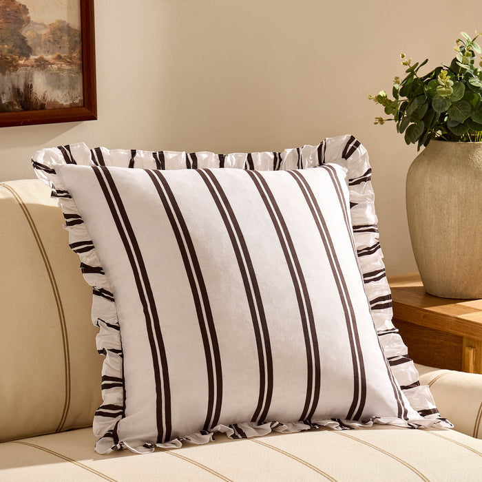 Noa Ruffle Edge Stripe Sofa Cushion Cover - Chocolate - DUSK