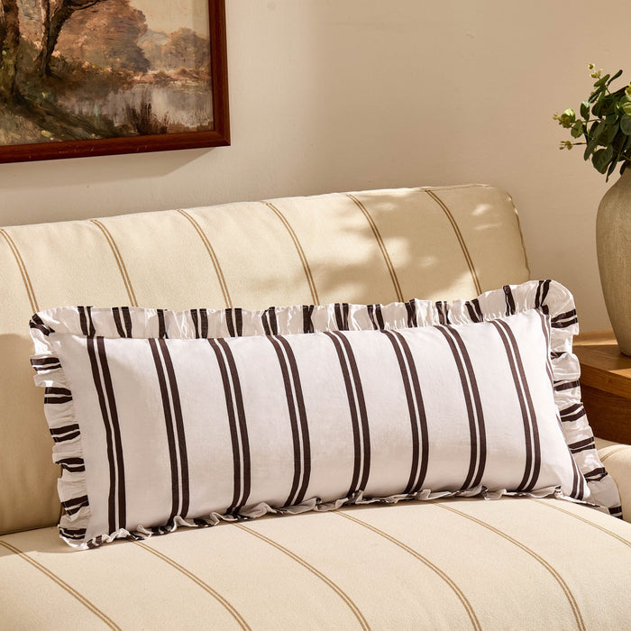 Noa Ruffle Edge Stripe Sofa Cushion Cover - Chocolate - DUSK