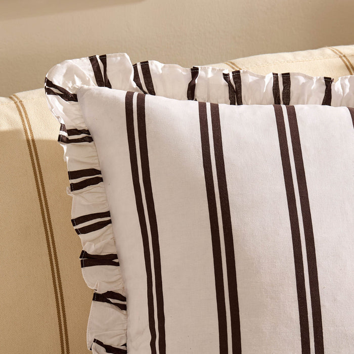 Noa Ruffle Edge Stripe Sofa Cushion Cover - Chocolate - DUSK