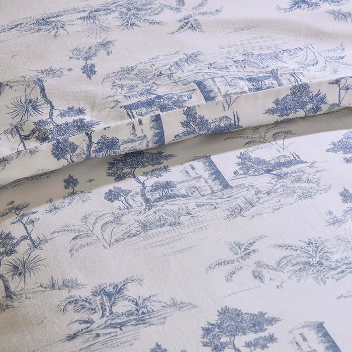 Ophelia Toile Print 100% Cotton 200 Thread Count Duvet Cover & Pillowcase Set - Light Blue - DUSK