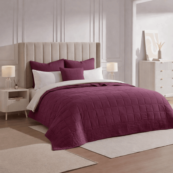 Oxford 100% Pure Cotton Quilted Cushion Cover - Aubergine - DUSK