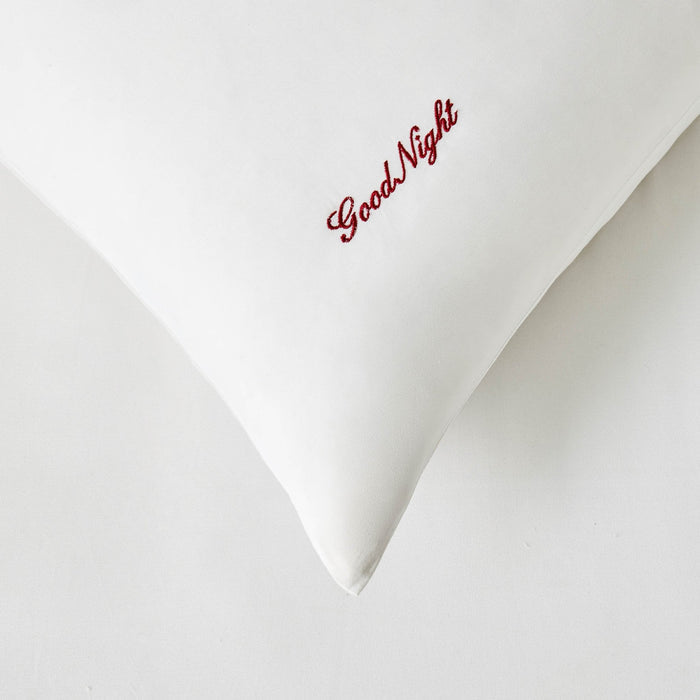 Pair of 200 Thread Count Slogan Embroidered Pillowcases - White - DUSK