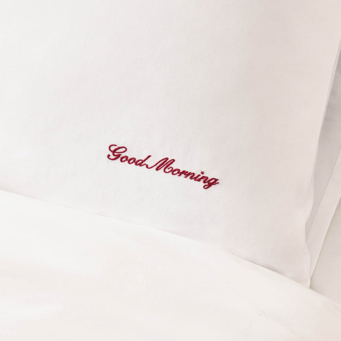 Pair of 200 Thread Count Slogan Embroidered Pillowcases - White - DUSK