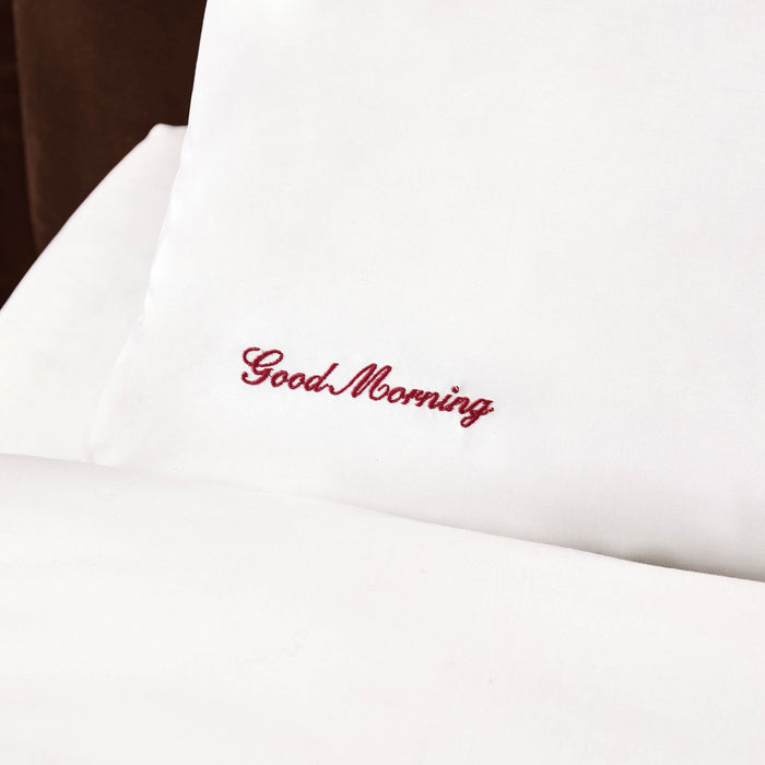Pair of 200 Thread Count Slogan Embroidered Pillowcases - White - DUSK