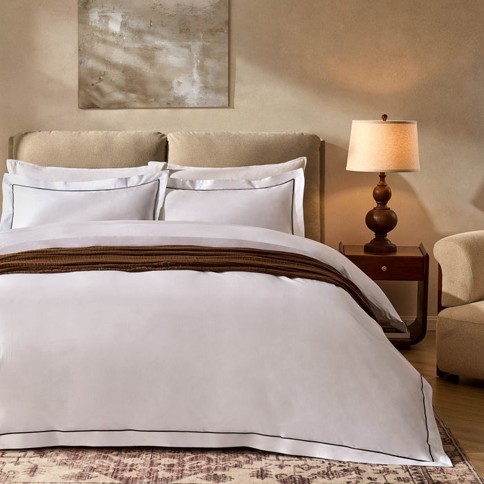 Pair of Islington 300 Thread Count Embroidered Oxford Pillowcases - White/Black - DUSK