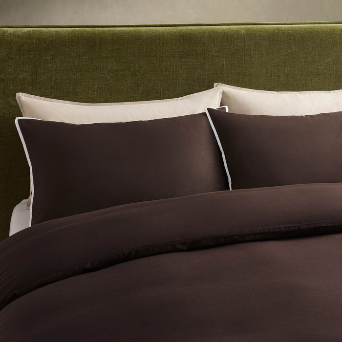 Pair of Bamboo 300 Thread Count Supersoft Cotton Plain Dye Classic Pillowcases - Chocolate - DUSK