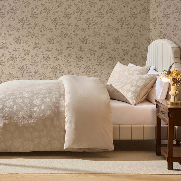 Portia Jacquard Waffle Duvet Cover & Pillowcase Set - Stone - DUSK