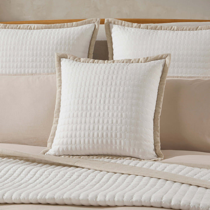 Portobello Floral Embroidered Linen Edge Cushion Cover - White/Natural - DUSK