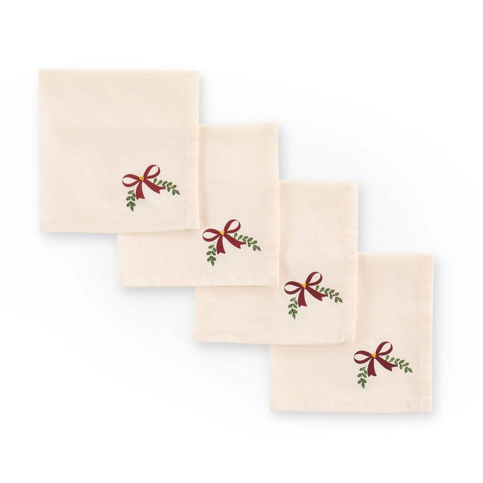 Printed Bow 100% Cotton Christmas Set of 4 Napkins - Red - DUSK