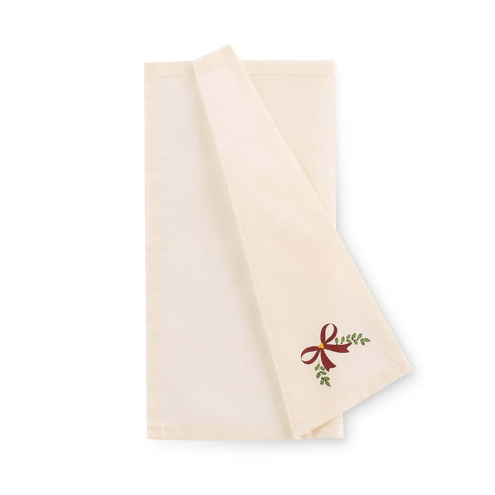 Printed Bow 100% Cotton Christmas Set of 4 Napkins - Red - DUSK