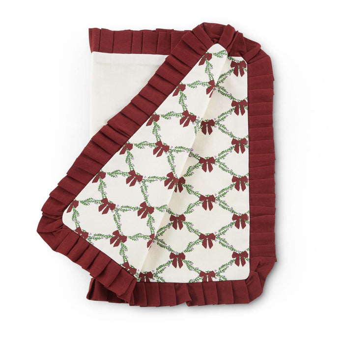 Printed Bow 100% Cotton Christmas Set of 4 Placemats - Red - DUSK