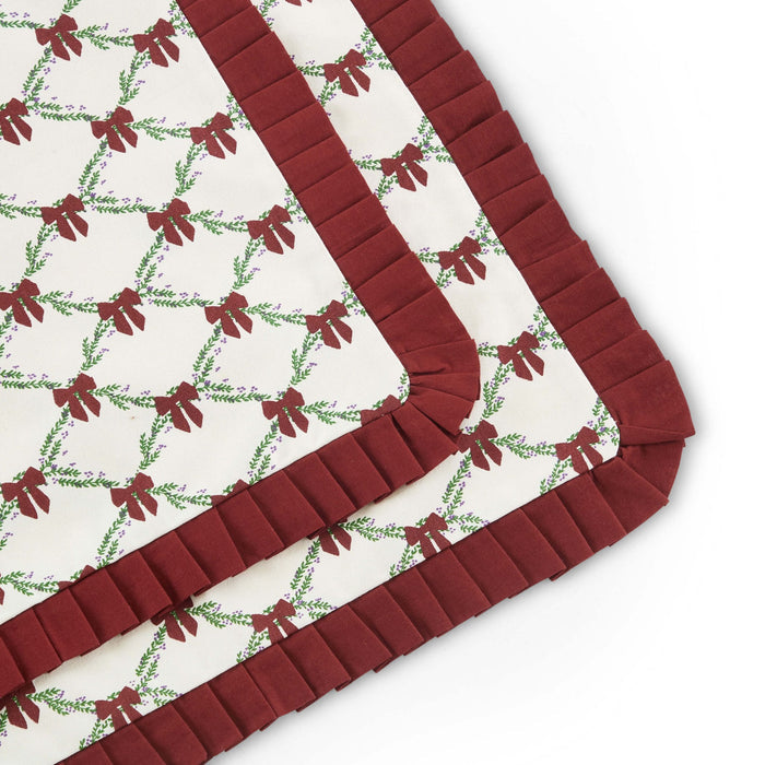 Printed Bow 100% Cotton Christmas Set of 4 Placemats - Red - DUSK