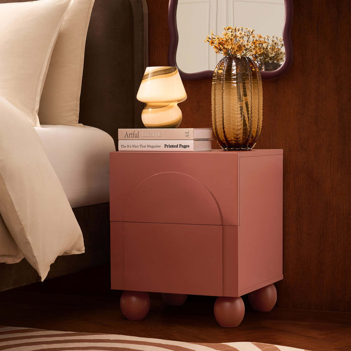Rachel Arch Front 2 Drawer Bedside Table - Terracotta - DUSK