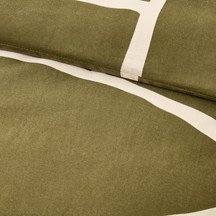 Reuben 100% Cotton Tile Print Duvet Cover & Pillowcase Set - Olive - DUSK