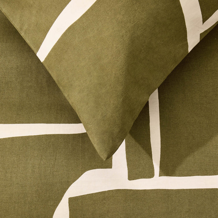 Reuben 100% Cotton Tile Print Duvet Cover & Pillowcase Set - Olive - DUSK