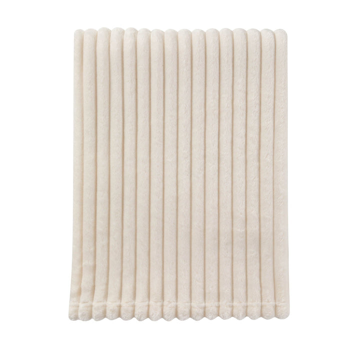 Ribbed Flannel Faux Fur Throw - Cream - DUSK
