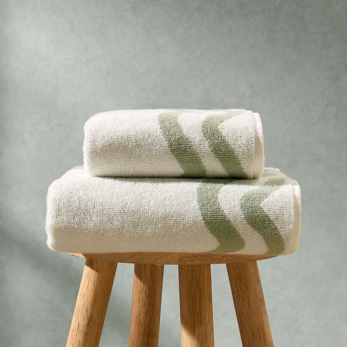 Scalloped Cotton Towels - Off - White/Olive - DUSK