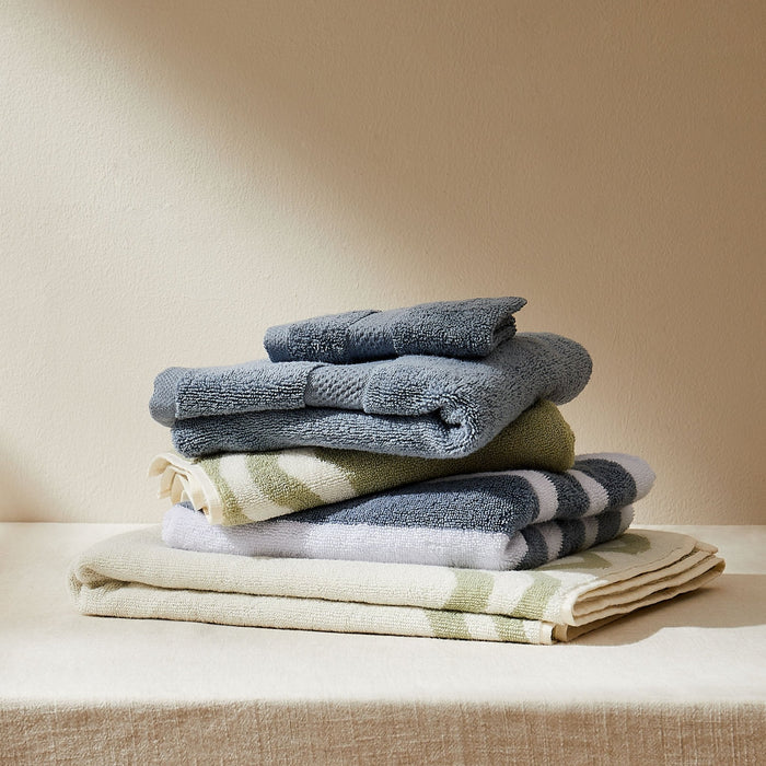Scalloped Cotton Towels - Off - White/Olive - DUSK