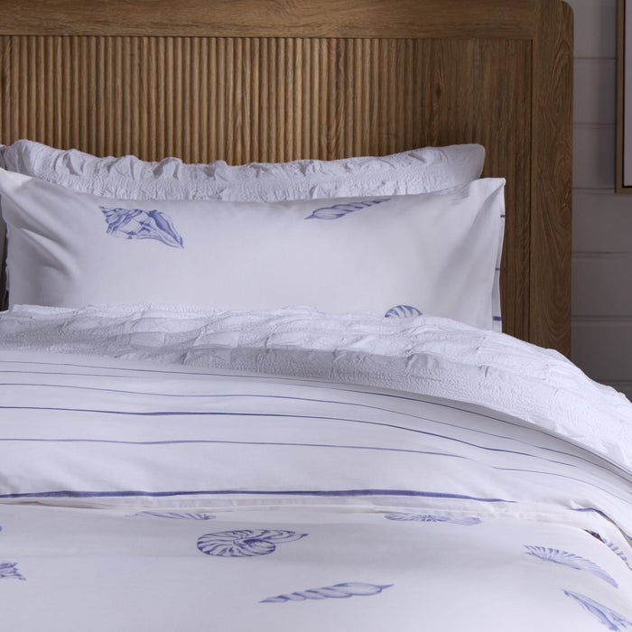 Shell 100% Cotton Duvet Cover & Pillowcase Set - Blue - DUSK