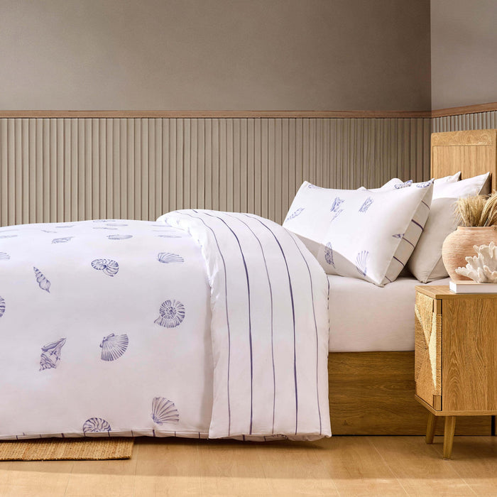 Shell 100% Cotton Duvet Cover & Pillowcase Set - Blue - DUSK