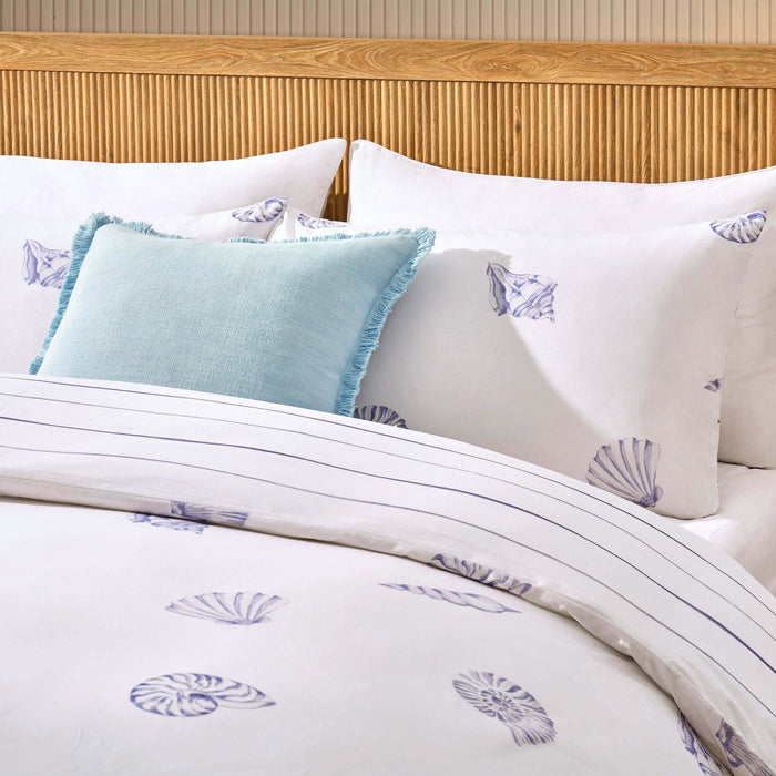 Shell 100% Cotton Duvet Cover & Pillowcase Set - Blue - DUSK